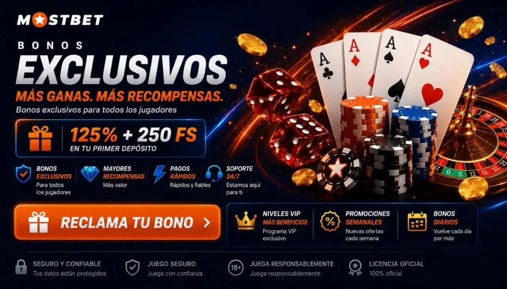 MostBet México: bonos exclusivos 125% + 250 giros en el primer depósito; más recompensas y pagos rápidos.